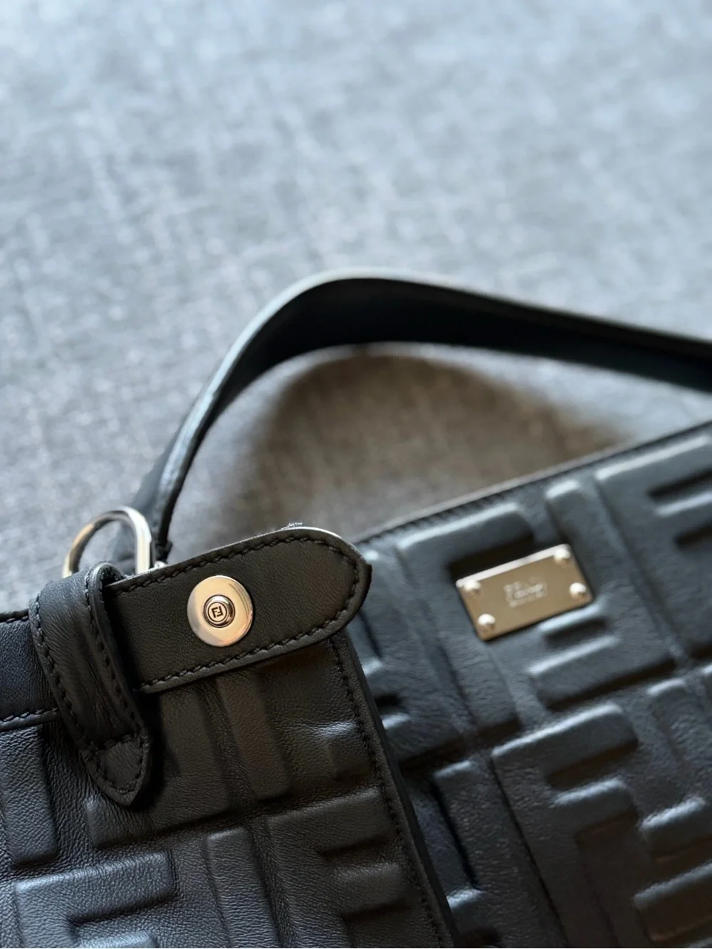 Fendi Black Leather Embossed FF Logo Crossbody Bag